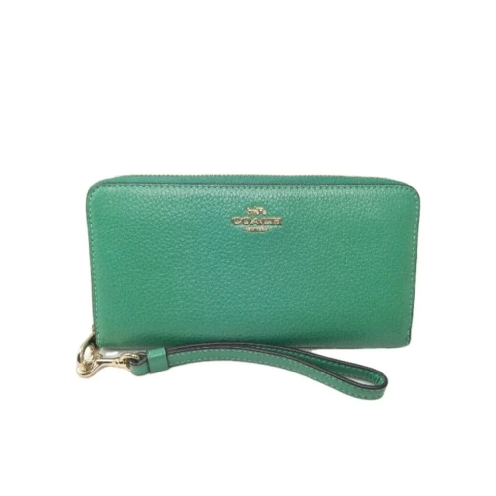 Coach Long Zip Around Green Leather Wallet #C4451  Retail $298